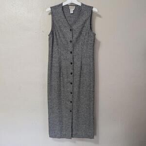 90s Black and White Herringbone Sleeveless Midi Dress